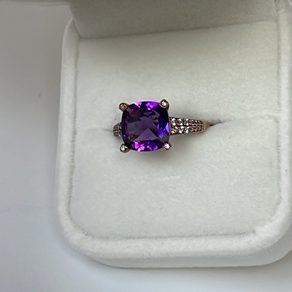3 ct.Amethyst Cushion Cut Round Ring 6 1/2 - Picture 13 of 16